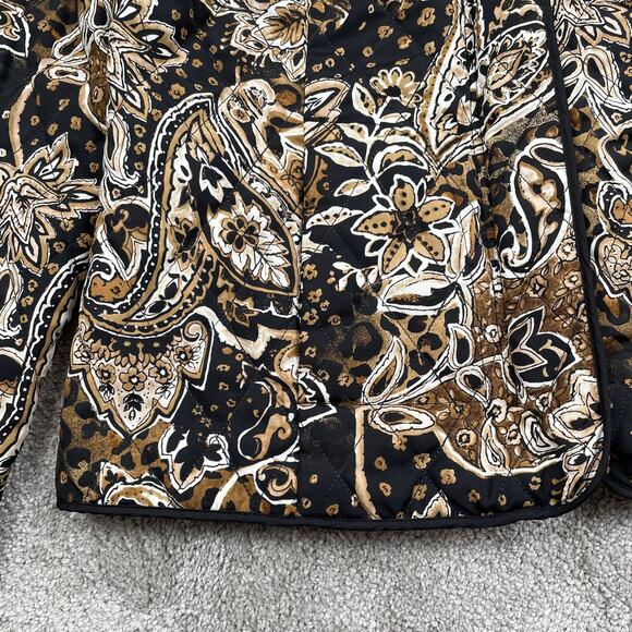 Vintage Quilted Floral Paisley Zip Up Jacket Womens M Black Tan Neutral - Picture 11 of 14